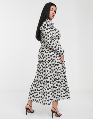 Glamorous Curve tiered midaxi dress with frill sleeves in ditsy floral spot
