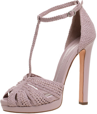 Alexander McQueen Lilac Woven Leather T-Bar Ankle Strap Platform Sandals Size 37 - ShopStyle