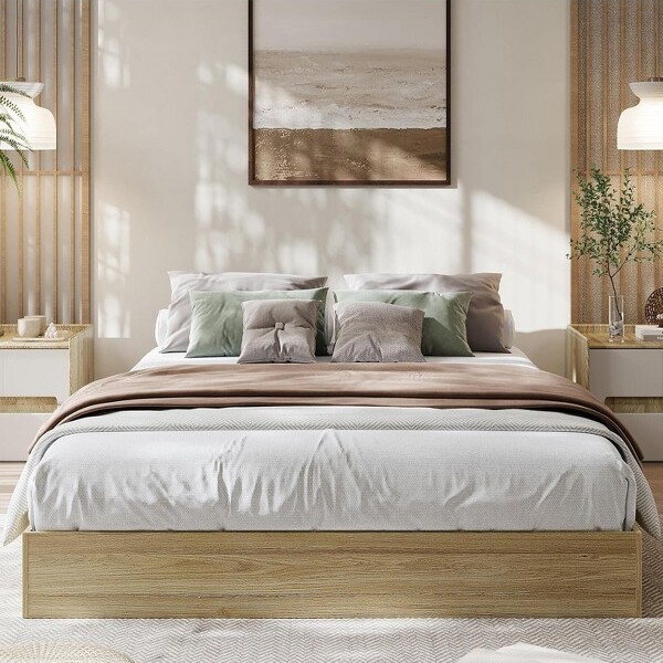 COZONYCaliforniaKingSolidWoodPlatformBed–Floor-StandingMinimalistFramewithWoodenSlats,EasyAssembly,Natural