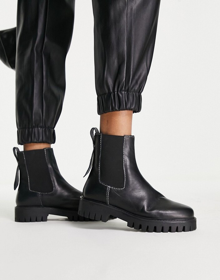 ASRA Clematis chunky chelsea boots in black leather - ShopStyle