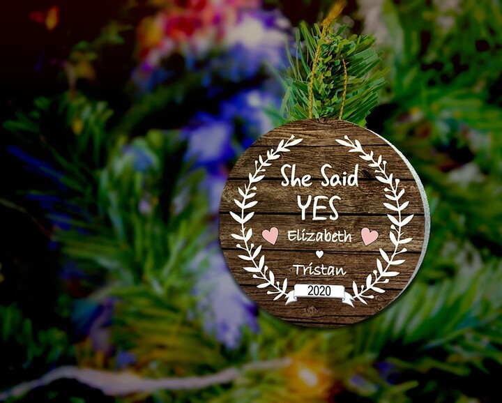Personalized Engagement Ornament, She Said Yes, Bridal Anniversary Gift