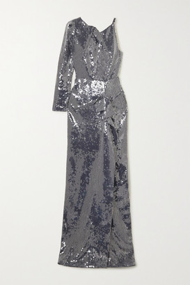 Roland Mouret Delamere One-sleeve Draped Sequined Gown - Navy