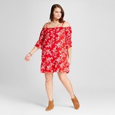 Thumbnail for your product : Almost Famous Women's Plus Size Smocked Cold Shoulder Dress Red