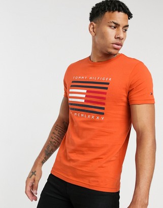 Tommy Hilfiger corp flag lines logo t-shirt in orange - ShopStyle