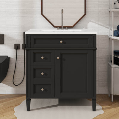 Ebern Designs 30'' Bathroom Vanity With Top-Mount Sink, Modern Storage Cabinet With 2 Drawers And A Tip-Out Compartment