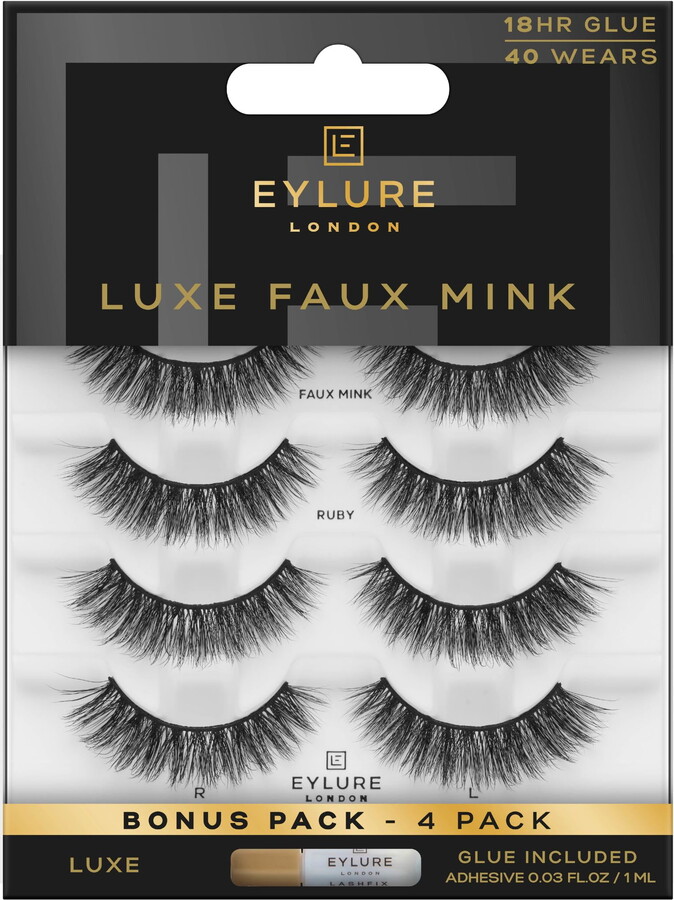 Eylure Luxe Faux Mink Ruby Eyelash Multipack, 4 pair