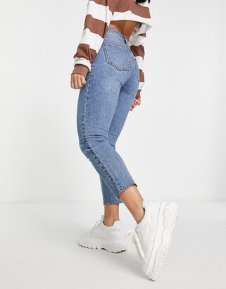 Moda Petite Brenda straight leg jeans in mid blue - ShopStyle