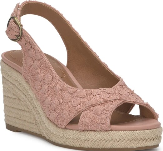 Lucky Brand Cyrila Embroidered Espadrille Wedge Sandal - Women's Accessories Shoes Wedges in Coral Pink