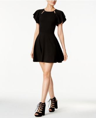 Bar III Cutout Crepe Fit & Flare Dress, Created for Macy's