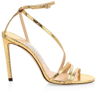 Jimmy Choo Tesca Snakeskin-Embossed Metallic Leather Sandals Jimmy Choo Tesca Snakeskin-Embossed Metallic Leather Sandals