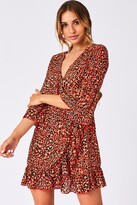 Thumbnail for your product : Girls On Film Ritzy Orange Leopard-Print Frill Wrap Dress
