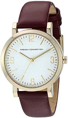 French Connection Women's Quartz Watch with White Dial Analogue Display and Purple Leather Strap FC1249P