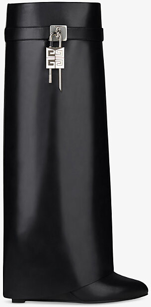 Givenchy Womens Black Shark Lock Leather Heeled Boots Eur 41.5 / 8.5 Uk Women