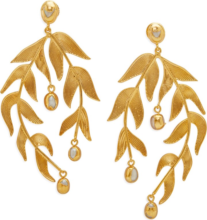 Dhwani Bansal Gold / White Gold Sooki Chandelier Earrings With Baroque Pearls