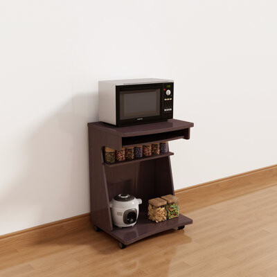 Ebern Designs Compact Utility Cart In  With Rounded Corners And Three Shelves Ideal For Assorted Kitchen Microwave Computer Applications Moves On Locking Casto