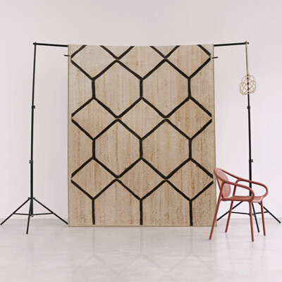 Bloomsbury Market Beige Themed Stripe Section Geometric Shape Patterned Creative Modern Decorative Rug