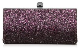 Jimmy Choo CELESTE/S Pink and Black Coarse Glitter Dégradé Clutch Bag with Cube Clasp