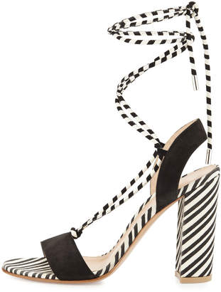 Gianvito Rossi Nautical Striped Lace-Up Sandals, Black