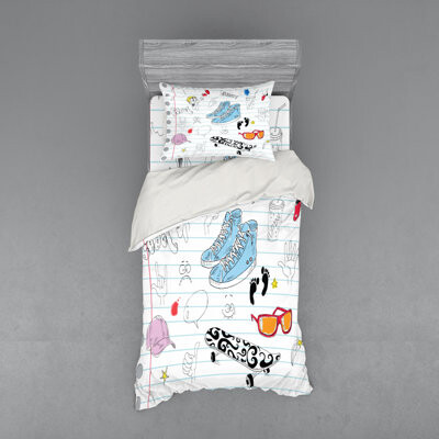 Ambesonne Doodle Multicolor Microfiber Duvet Cover Set