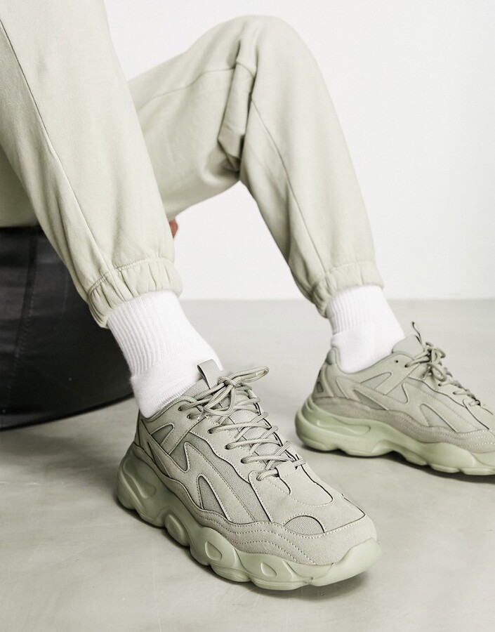 ASOS DESIGN sneakers in khaki faux suede with chunky sole - ShopStyle