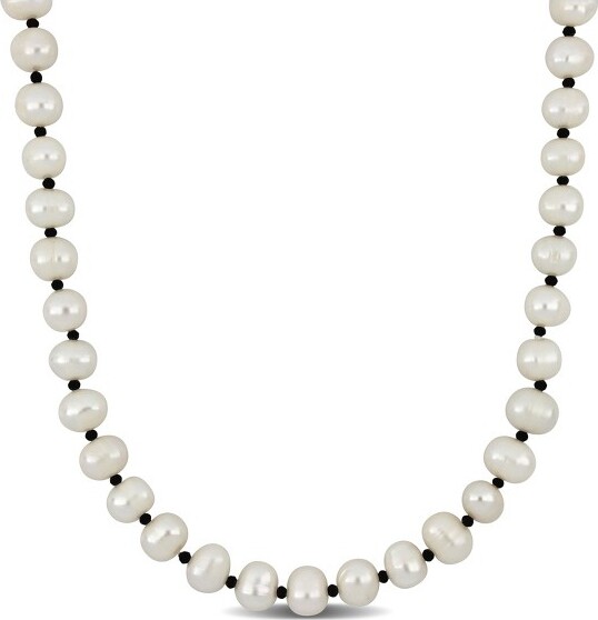 Everly Jewelry EVERLYJEWELRY|7-8mmCulturedFreshwaterPearlsandBlackSpinelBeadedLayeringNecklace20inc