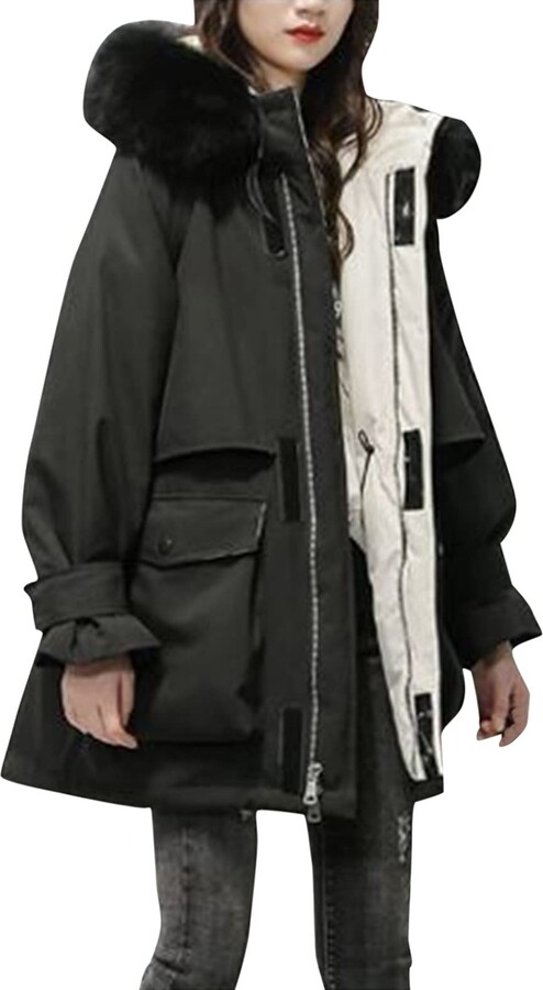 DSstyles Men Winter Warm Thick Plush Collar Hooded Fleece Lined Outerwear Jacket Coat Black XXL