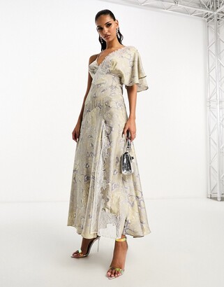 ASOS DESIGN satin one shoulder midi dress with lace inserts in snake print  - ShopStyle