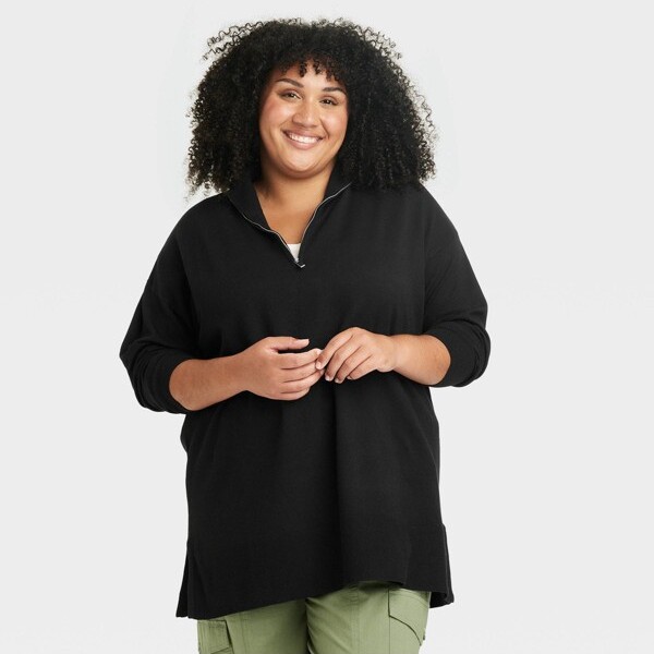 Women's Fuzzy V-neck Tunic Pullover Sweater - Ava & Viv™ Black Xxl : Target