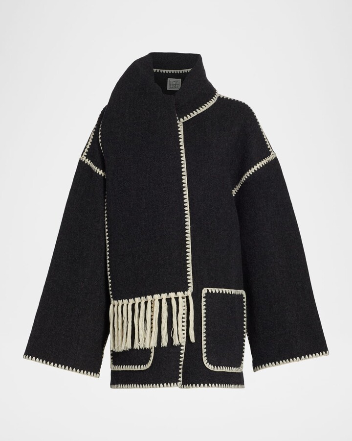 Totême Fringe Embroidered Scarf Wool Jacket
