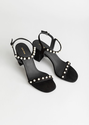 And other stories Pearl Studded Suede Heeled Sandals