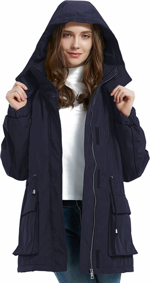 Bellivera Womens Outdoor Windbreaker Jacket,The Warm Padding Trench Coat with Hood for Spring and Winter 