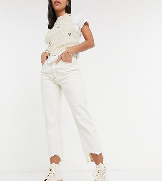 Reclaimed Vintage Inspired '91 mom jeans with destroyed hems in ecru