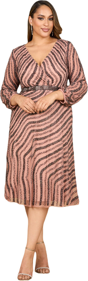 LARA New York Beaded Midi Dress with Long Sleeves