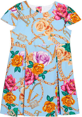 Versace Girl's Floral Print Cap Sleeve Dress, Size 12-36 Months