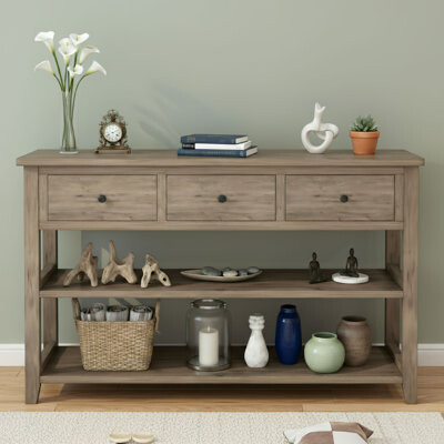 Ebern Designs Retro Entryway Table With 3 Shelves And Three Drawers. Made Of Durable Mdf, It Adds Storage And Style To Your Entryway.