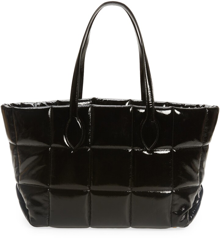 black patent tote