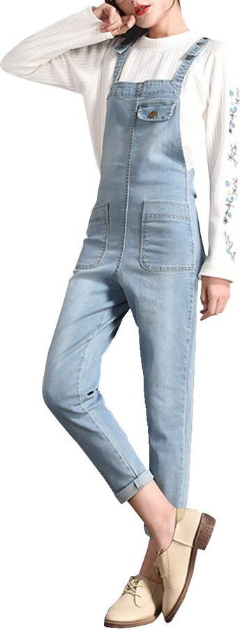 sobrisah Women Regular Fit Denim Dungarees Long Overalls Jumpsuit Playsuit Jeans Trousers Pants 
