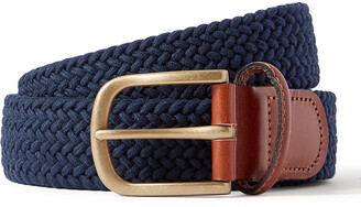 Anderson & Sheppard 3.5cm Leather-Trimmed Woven Belt