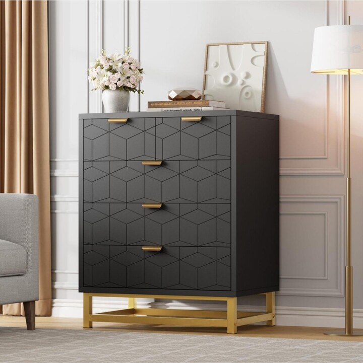 gaomon Modern 5-Drawer Dresser with Gold Metal Legs and Handles Wood Storage Chest for Bedroom Living Room or Hallway
