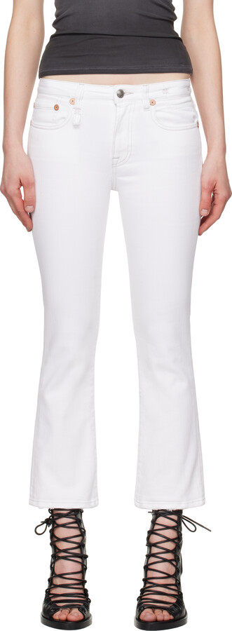 R 13 White Kick Fit Jeans