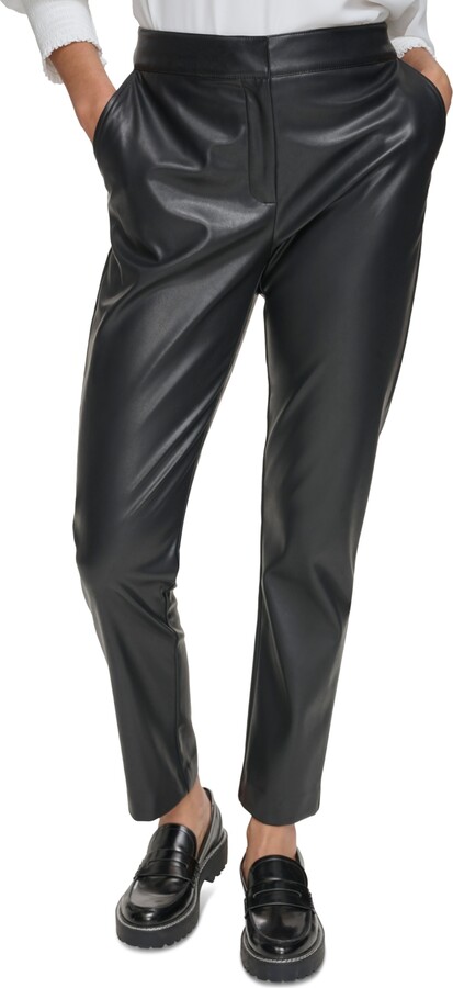 Calvin Klein Women's Faux-Leather Slim-Fit Ankle Pants - ShopStyle