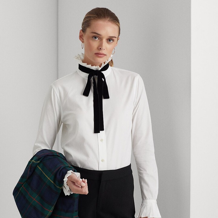 cotton tie neck shirt ralph lauren