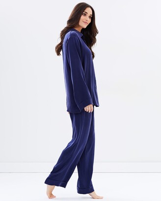 Papinelle Women's Navy Pyjamas - Audrey Silk Full Length PJ Set