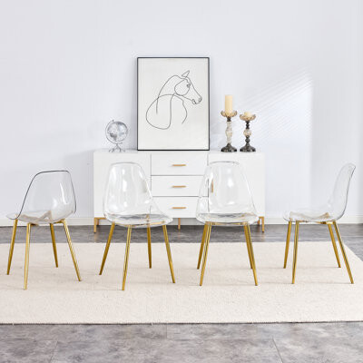 Brayden Studio Crystal Clear Dining Chairs –Modern Plastic Armless Chairs Ergonomic And Stylish For Home Or Office