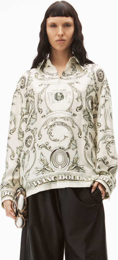 Alexander Wang Money Print Blouse In Heavy Silk Twill - ShopStyle Tops