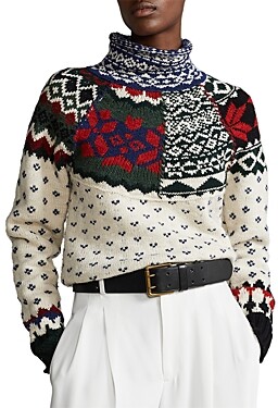 Ralph Lauren Polo Mixed Print Turtleneck Sweater - ShopStyle