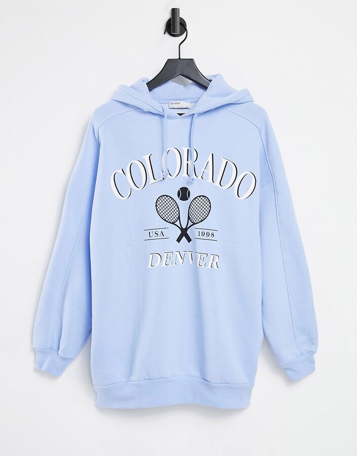 Bershka varsity oversized hoodie in light blue - ShopStyle
