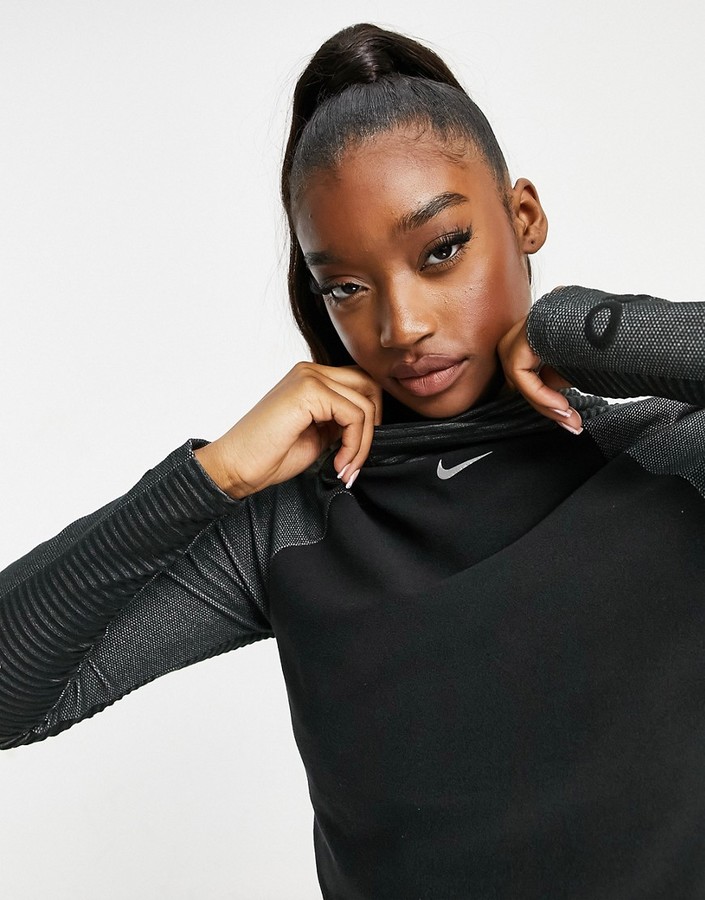 nike pro training sheer long sleeve top in black
