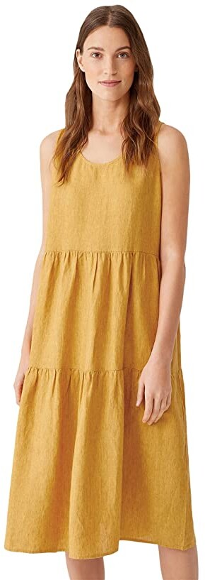 Eileen Fisher Scoop Neck Tiered Dress in Washed Organic Linen Delave -  ShopStyle
