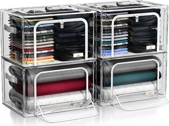 Sorbus SorbusStackable&FoldableClearPlasticStorageBagswithMetalFrame&CarryHandlesOrganizationforBeddingLinen&Clothing